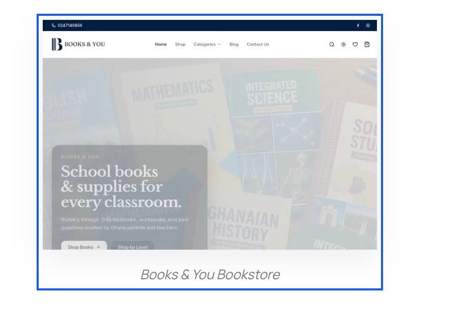 Books and You bookstore website homepage
